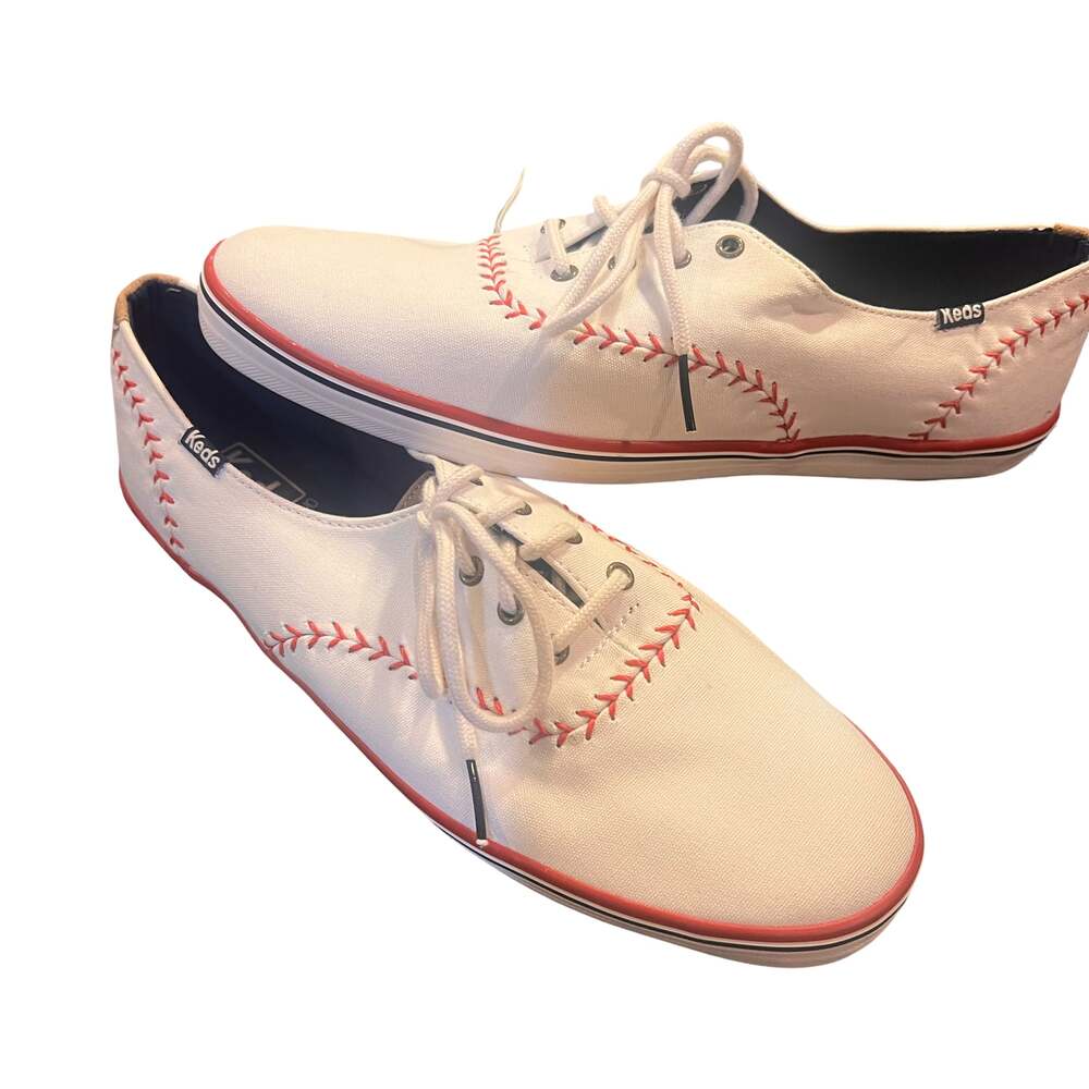 Keds White Canvas Sneakers with Red Stitching